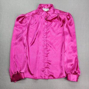 Vintage Ashley Morgan Blouse Women's Size 13-14 Pink Hidden Buttons Top